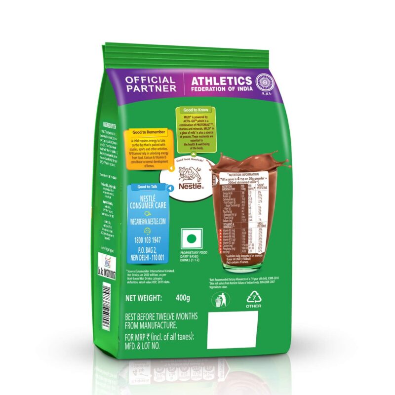 MILO Nestle Activ-Go Powder Health Drink- (Chocolate Flavour) Pouch, 400 G - Image 7