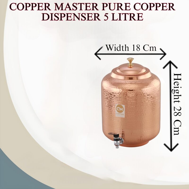 Copper-Master 5 Litre Pure Copper Hammered Water Dispenser (Matka) Container Pot with 2 Pure Copper Glasses Pure Copper and Ayurvedic Health Benefits (5000 ml + 600 ml) - Image 6