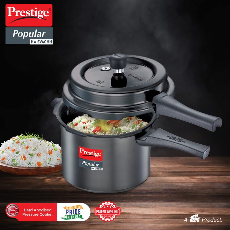 Prestige Popular Svachh Hard Anodised Outer Lid Pressure Cooker (5.0 L, Black, Deep Lid-Controls Spillage), 5 Liter - Image 4