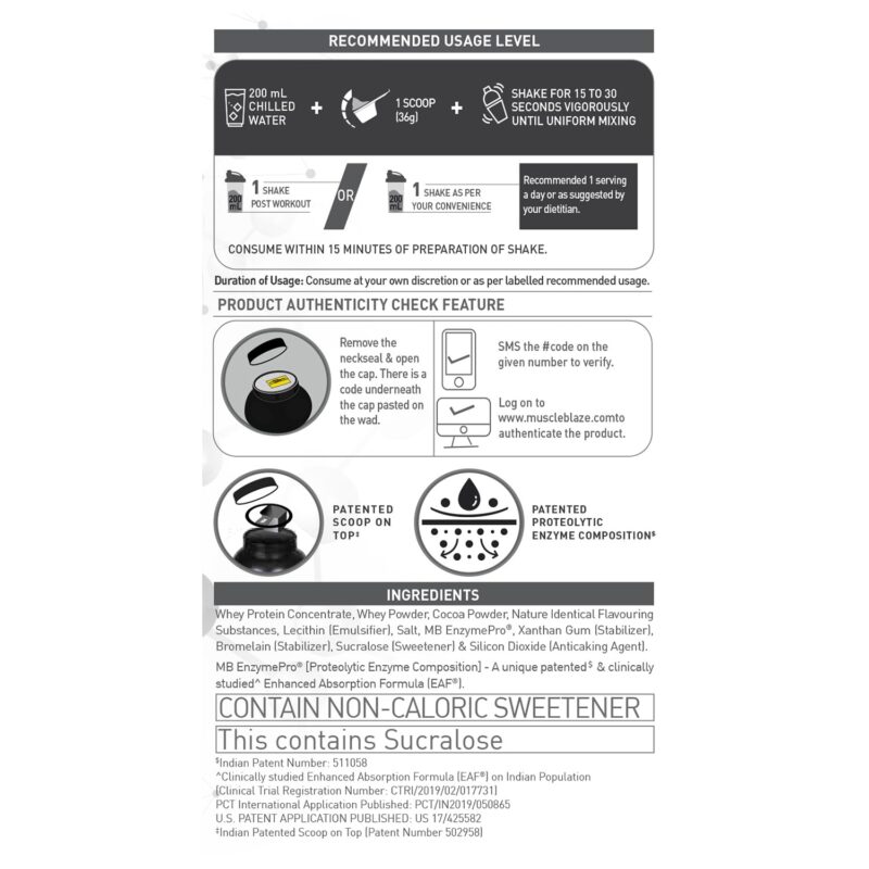 MuscleBlaze Biozyme Performance Whey Protein (Rich Chocolate, 1 kg / 2.2 lb) | Clinically Tested 50% Higher Protein Absorption | Informed Choice UK, Labdoor USA Certified & US Patent Filed EAF® - Image 3