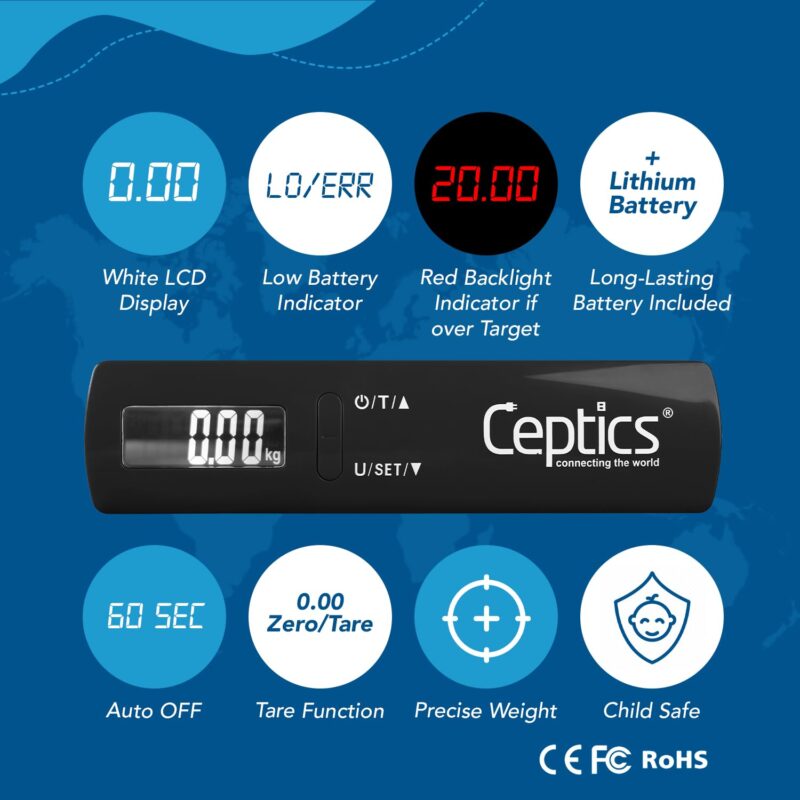 Ceptics weight machine for luggage weighing scale, luggage weighing scale capable capacity up to 50 Kg, weighing machine for luggage with LCD display luggage scale for bags, home, shop - BLACK - Image 4