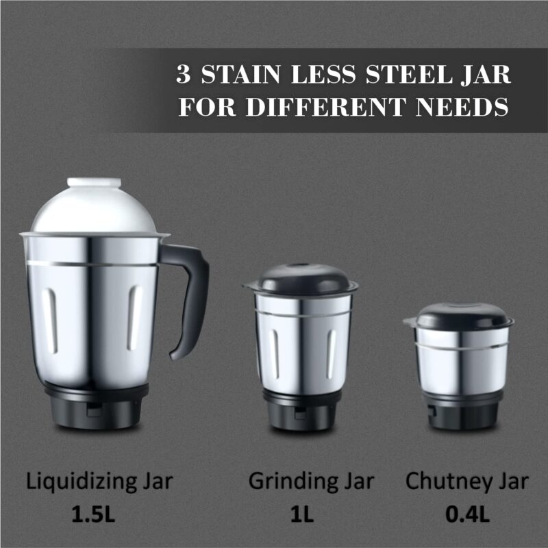 DigiSmart Kitchen Mate 600 Watt Mixer Grinder Gray and Black | 3 Jar | Comes With 2 Year Warranty - Image 4
