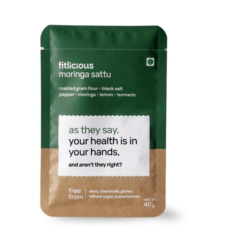 Fitlicious Sattu Powder - Gluten-Free Roasted Gram Flour, Moringa Sattu Fiber-Rich Sattu Drink Powder (Pack of 7, 40g Each) - Image 9