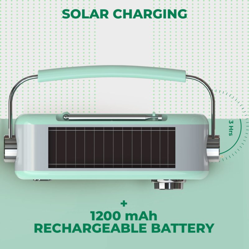 iGear Evoke Retro Modern style Radio and MP3 player with FM/AM/SW, 3 bands, Bluetooth, USB, TF/SD Card, 1200mAh rechargeable battery, Solar charger, Material ABS and Metal, Colour Pearl Blue and Silver, 1 Year Free replacement warranty. - Image 5