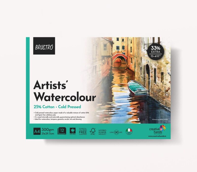 BRUSTRO Artist Watercolour Pad Cold Pressed 300 GSM 25% Cotton A4 - (12 + 4 Free Sheets) - Image 2