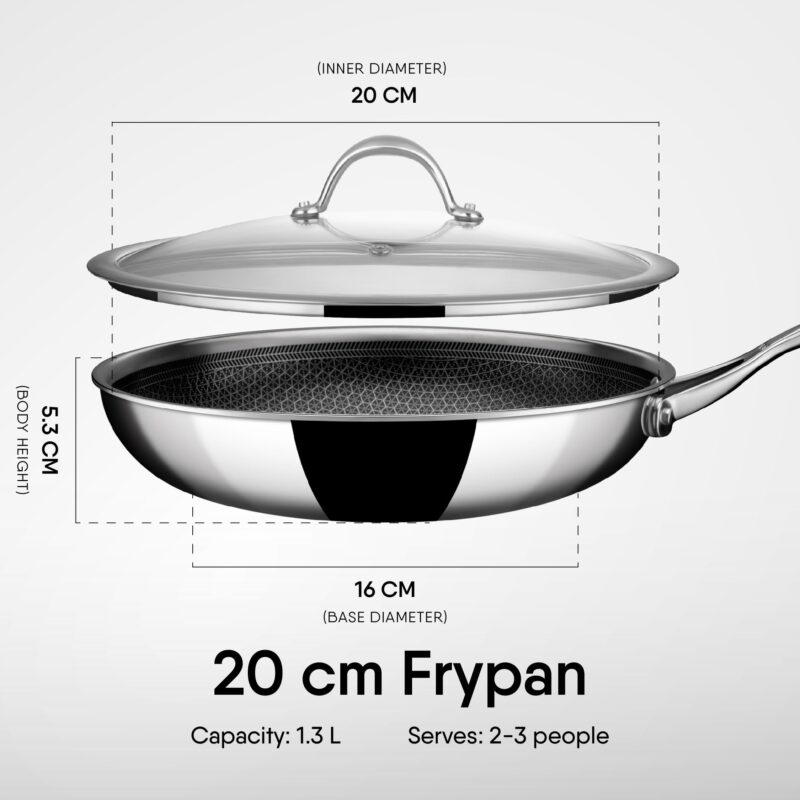 Stahl Artisan Hybrid Triply Frying Pan with Lid, Fry pan Induction Base, Frying pan Non Stick, Omelette Pan Non Stick, Frying pan Stainless Steel, 1.6 L, 24 cm - Image 2