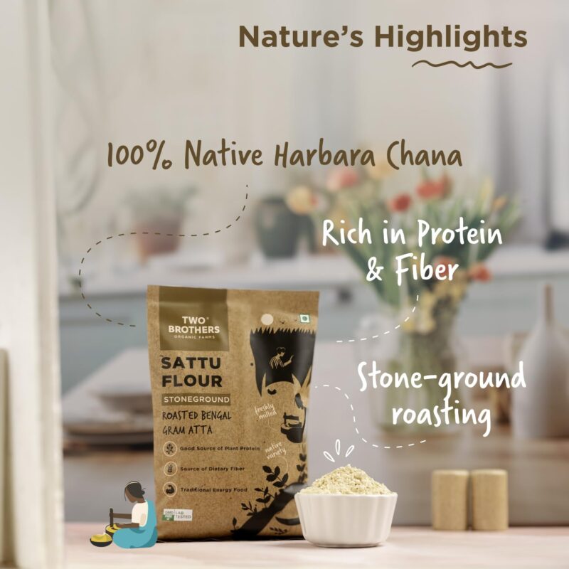Two Brothers Organic Farms - Sattu Atta (1 kg) | Made Using Roasted Bengal Gram | 100% Natural & Gluten Free Chana Sattu | High Protein Roasted Gram Flour | Sattu Drink Powder | Roasted Gram Powder - Image 5