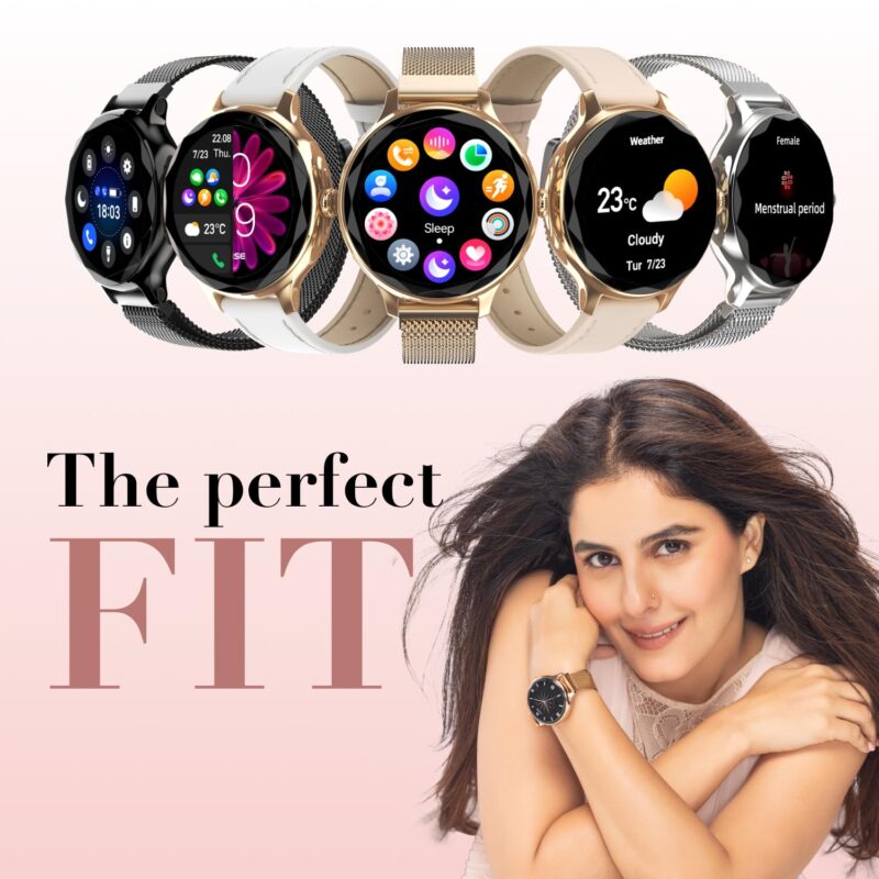 Noise Diva Smartwatch with Diamond Cut dial, Glossy Metallic Finish, AMOLED Display, Mesh Metal and Leather Strap Options, 100+ Watch Faces, Female Cycle Tracker Smart Watch for Women (Gold Link) - Image 3