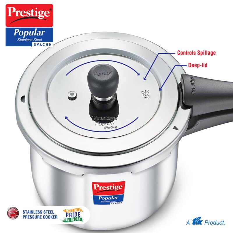 Prestige Svachh Popular Spillage Control Stainless Steel Outer Lid Pressure Cooker,1.5 Liter(Silver) - Image 6