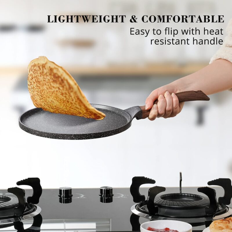 SENSARTE Nonstick Crepe Pan, Swiss Granite Coating Dosa Pan Pancake Flat Skillet Tawa Griddle 12-Inch with Stay-Cool Handle, Induction Compatible, PFOA Free - Image 6