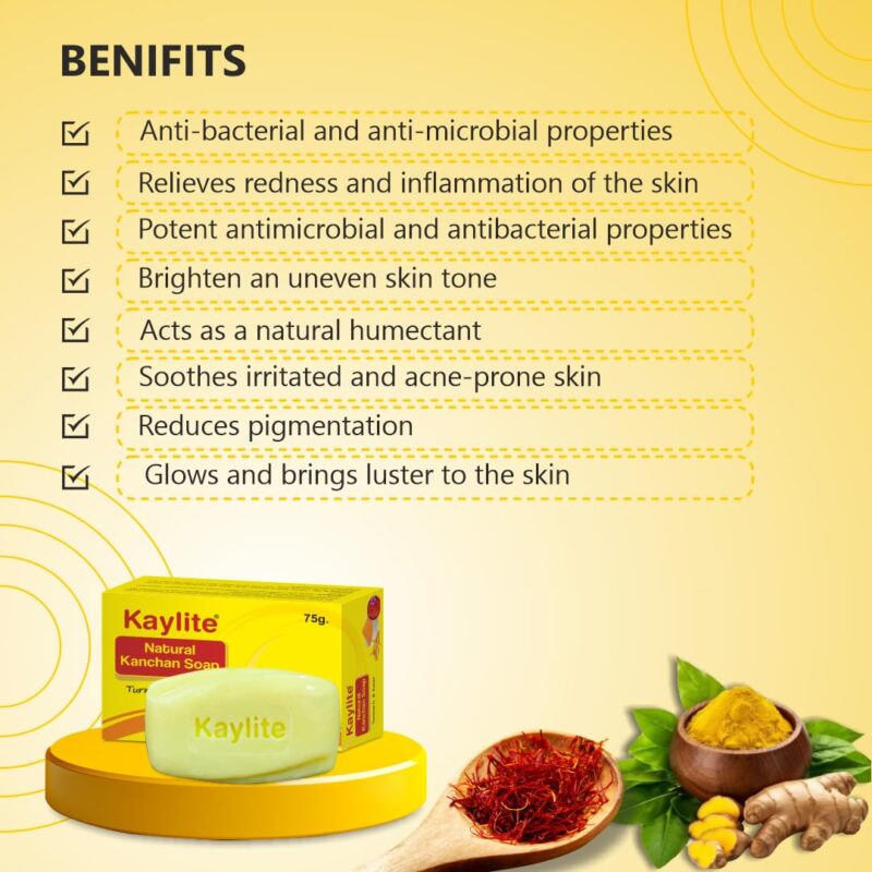 Kaylite Natural Kanchan Soap Turmeric and Kesar for All Skin Types | Women and Men | 375 G (Pack of 5) - Image 4