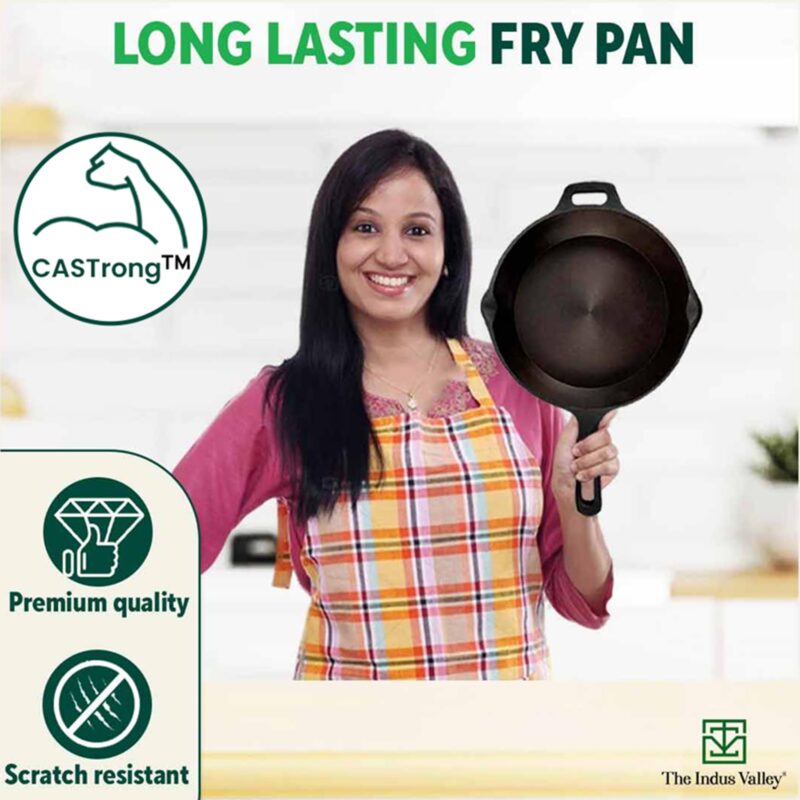 The Indus Valley Super Smooth Cast Iron Fry Pan/Skillet With Long Handle|Medium,25.4Cm/10Inch,1.7Ltr,2.4Kg|Induction Friendly|Nonstick Pre-Seasoned,100% Pure & Toxin Free,No Chemical Coating,Black - Image 3