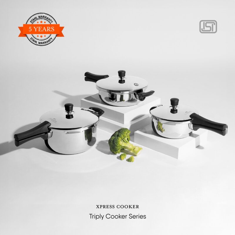 Stahl Xpress Cooker Triply Pressure Cooker Baby, Induction Cooker, Outer Lid Pressure Cooker 1 Liters, Induction & Gas Stove Compatible, 5 Years Warranty,Stainless steel,Silver - Image 2