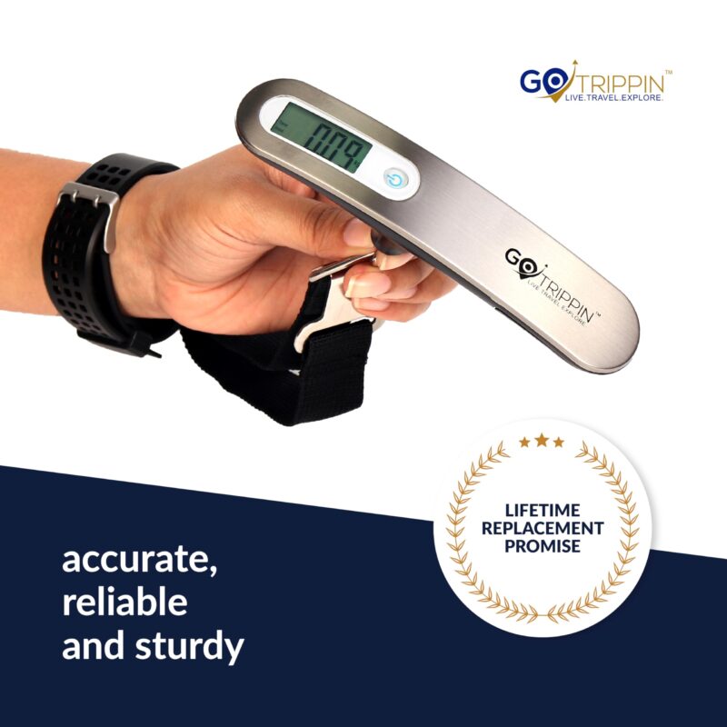 GoTrippin Weight Machine for Luggage - 50 kg capacity, Steel body, Lifetime replacement - Digital Portable Electronic Luggage Weighing Scale for home, travel, flights, bags and baggage (Silver, 50 kg) - Image 3