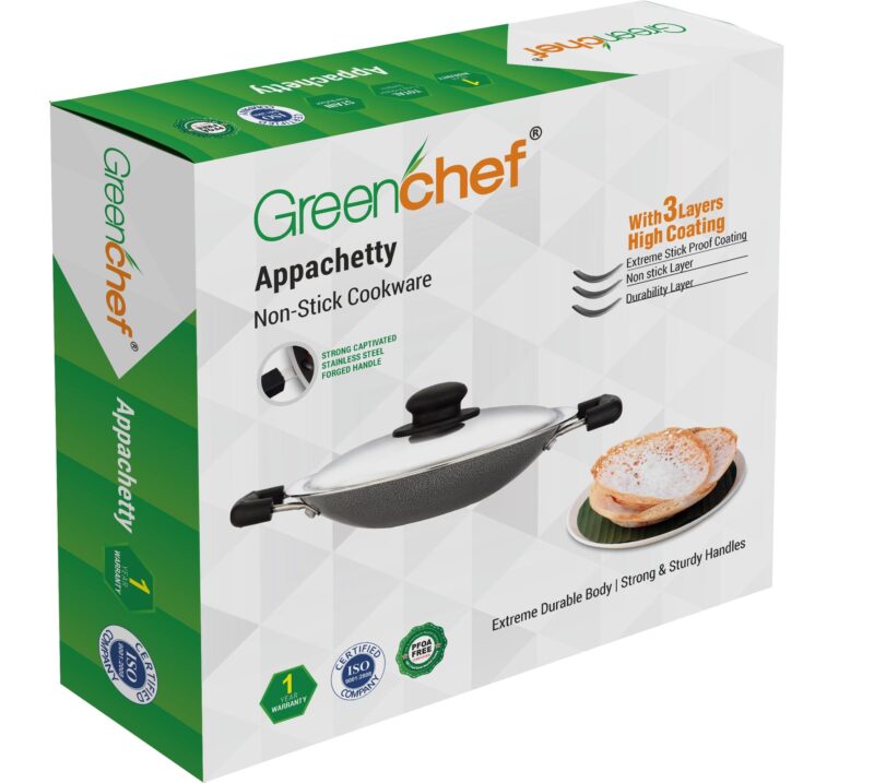 GREENCHEF Namo Nonstick Aluminium Cookware Appamchetty 200 mm with Stainless Steel Lid - Image 2