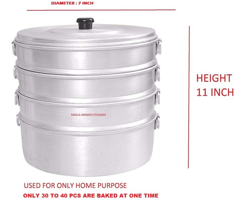 VPSK Singla 4 Tier Aluminium Momos Steamer Used for Only Home Purpose Are Baked at One Time - 30 to 40 Pieces (Silver) - Image 4