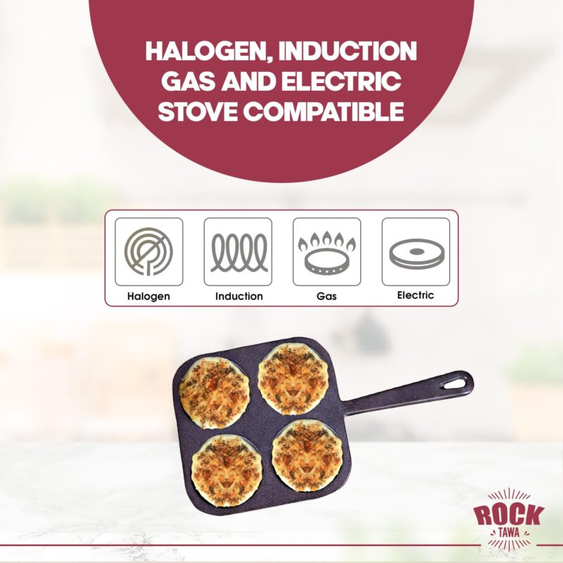 Rock Tawa 4cv Mini Uttapam Pan/Omelett Pan/Pancake Pan 7.5inch Square Pre Seasoned - Image 2