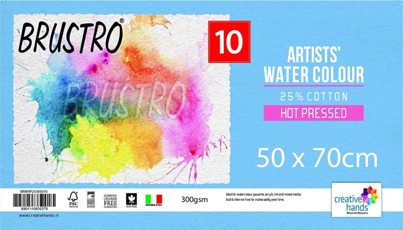 Brustro Artists' Watercolour paper 25% cotton HP 300 Gsm 50 x 70 cm (10 Sheets)