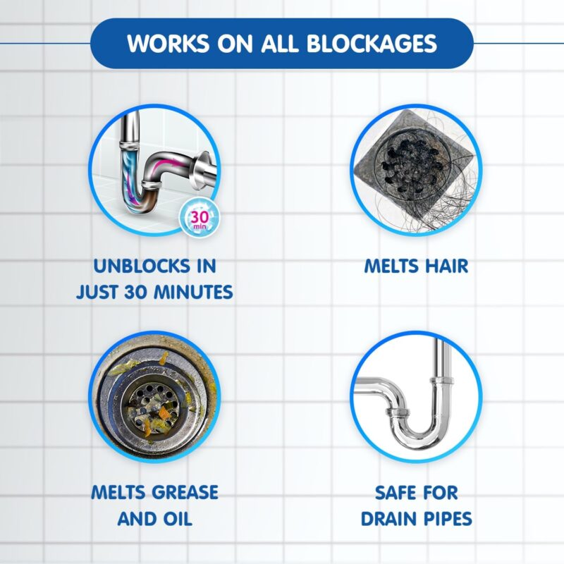 D-Klog Drain Cleaner Powder (40g x 8 Units), Removes Clogs, Blockages in Washbasin, Septic Tank, Sinks, Pipes within 30 mins.Drain expert | Sink cleaner| Toilet Cleaner | No manual hassle required - Image 4