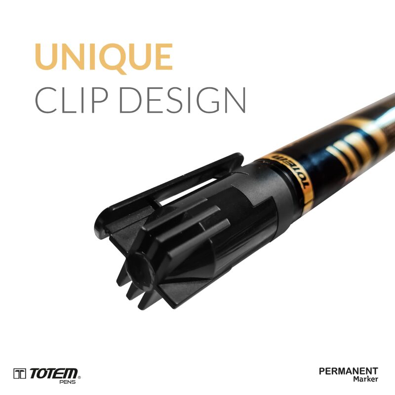 TOTEM Permanent Marker | 10 Black Ink Markers | Bullet Tip for Bold Writing | Suitable for Multiple Surfaces | Stationery Items | Students and Office Uses - Image 3
