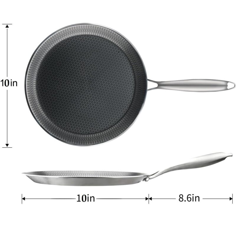 Limpus Nonstick Crepe Pan, 26cm Stainless Steel Crepe Pan, Honeycomb Coating Flat Skillet Tawa Dosa Tortilla Omelet Griddle Pan, Induction Compatible (26 cm) - Image 6