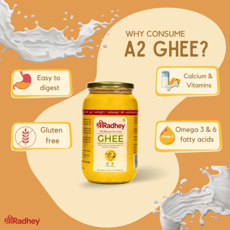 SHREERADHEY Gir Cow Ghee I A2 Bilona Traditional Bilona Method I 1 L Glass Bottle, 1.53 Kg - Image 4
