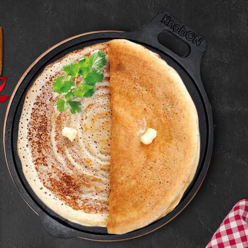 KnobON 7 Layer Pre-Seasoned Cast Iron Dosa tawa Roti tava Uttapam Tawa Pan with Handle, Dosa Kallu, Iron Tawa Medium Size | Gas and Induction Compatible DTI27 - Image 6