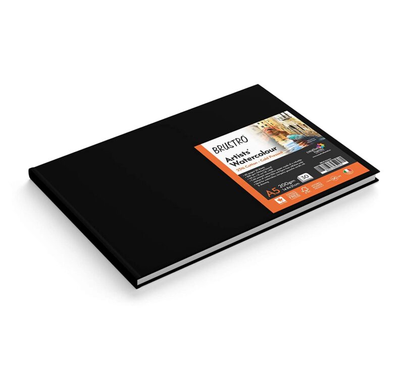 BRUSTRO Artists Natural Hair MOP Brush Set of 4 (0, 2, 4, 8) with A5 Stitched Bound 200GSM Watercolour Journal - Image 2