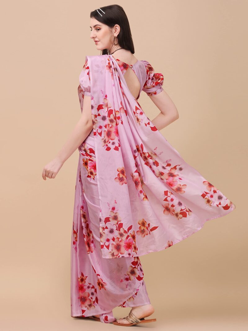 Sidhidata Women's Chifon Georgette Printed Ready To Wear Draped Saree With Unstitched Blouse Piece (Mogra Pink_Pink_Free Size) - Image 5