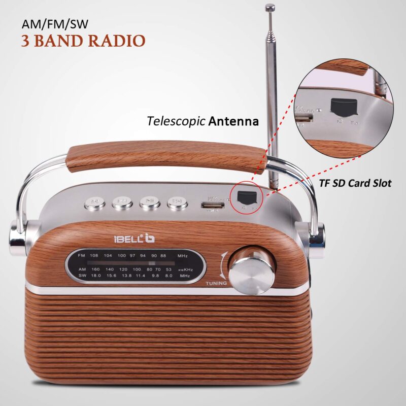 iBELL FM700BT Portable FM Radio with Bluetooth Speaker, USB, SD Slot, MP3 Player & Dynamic Speaker 3 Band (Brown) - Image 6