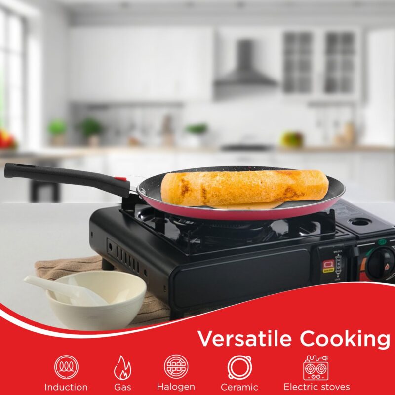 Vinod Popular Aluminium Non Stick Dosa Tawa with Detachable, Removeable Handles - 28 cm / 3 mm Thick/Compact Storage/Toxin Free/Long Lasting/Induction Base - 2 Year Warranty - Image 9