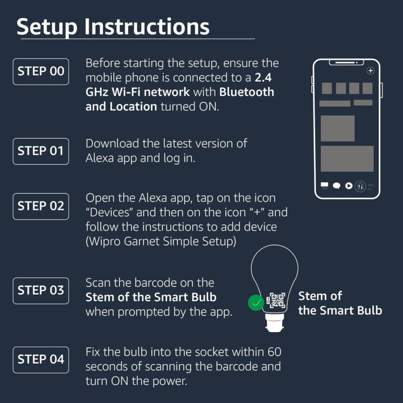 Wipro Garnet Simple Setup 9W Led Smart Bulb | Simple Setup With Amazon Alexa | Dynamic Colours, White Tunable, Dimmable | No Hub Required | Compatible With Alexa Only | Pack Of 1 - B22D - Image 5