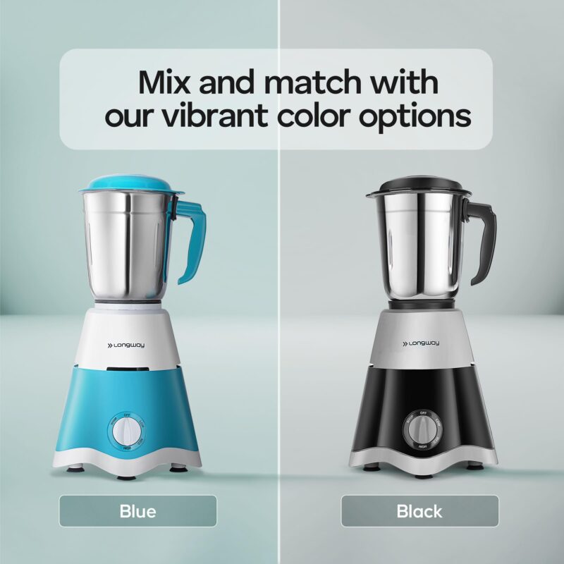 Longway Super Dlx 700 Watt Mixer Grinder with 3 Jars for Grinding, Mixing with Powerful Motor | 1 Year Warranty | (Blue & White, 3 Jars) - Image 4
