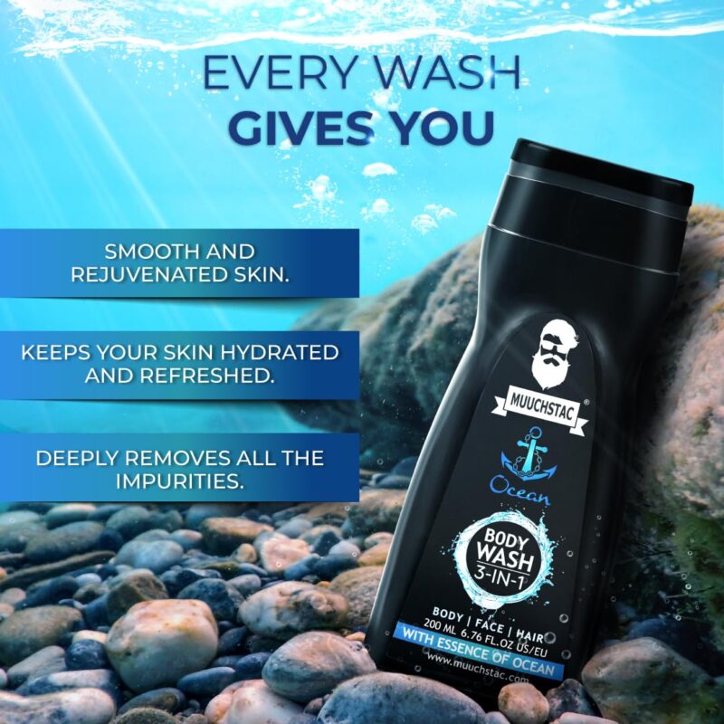 Muuchstac Ocean 3-in-1 Body Wash for Men | Clear Skin, Controls Sweat, Fights Body Acne & Bad Odour, Shower Gel for Long-Lasting Fresh | 200 ml - Image 8