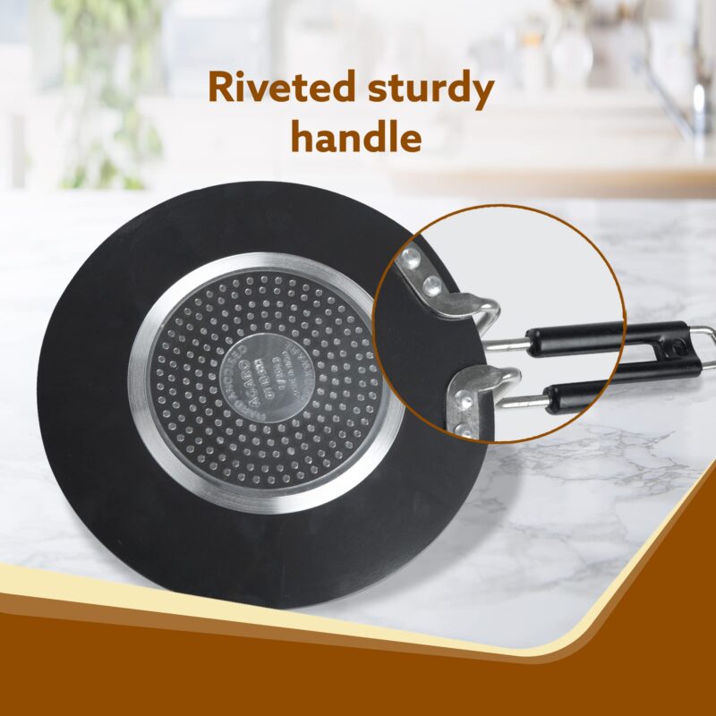 AGARO Elite Hard Anodised Tawa for Kitchen, 28 cm Diameter Tawa for Roti, Chapati, Paratha, Riveted Handle, 4 mm Thick Base for Uniform Heating, Gas & Induction Oven Compatible, Cooking, Cookware - Image 4