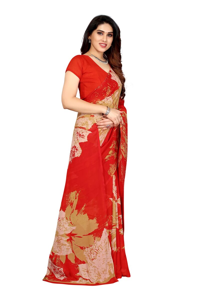 Priyashi Pure Womens Printed Georgette Saree with Blouse Piece(Multi RED_Free Size) - Image 3