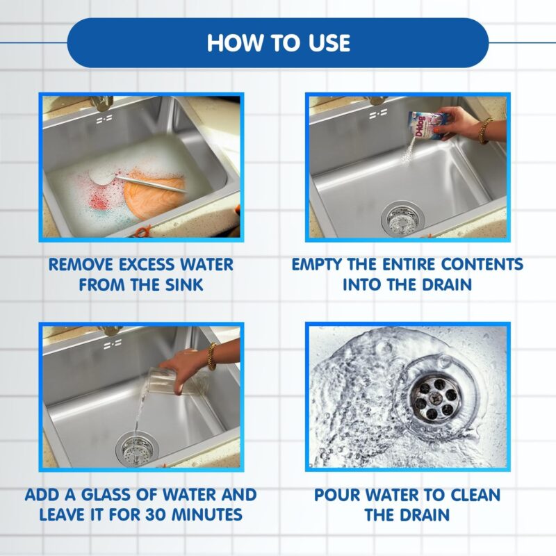 D-Klog Drain Cleaner Powder (40g x 8 Units), Removes Clogs, Blockages in Washbasin, Septic Tank, Sinks, Pipes within 30 mins.Drain expert | Sink cleaner| Toilet Cleaner | No manual hassle required - Image 3
