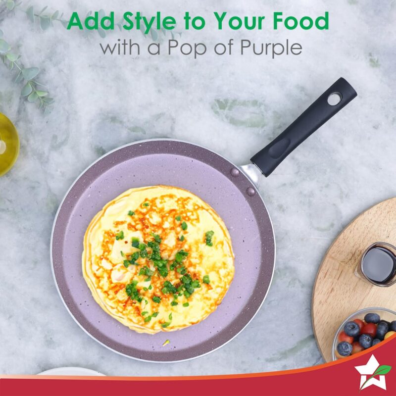 Wonderchef Valencia Non-Stick 28 Cm Dosa Tawa | Cool Touch Bakelite Handle | Pure Grade Aluminium| PFOA Free| 1 Year Warranty | Purple - Image 4