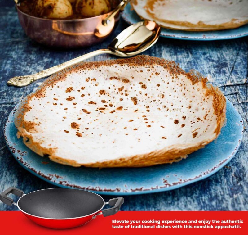 PANCA Non-Stick Aluminium Appachatti with Stainless Steel lid, 2.6mm, Red/Black, 23cm, Gas Compatible, Product Type, Has Nonstick Coating - Image 7