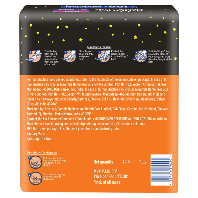 Whisper Ultra Overnight Sanitary Pad For Women With Wings - XXl, 40 Pads - Image 2