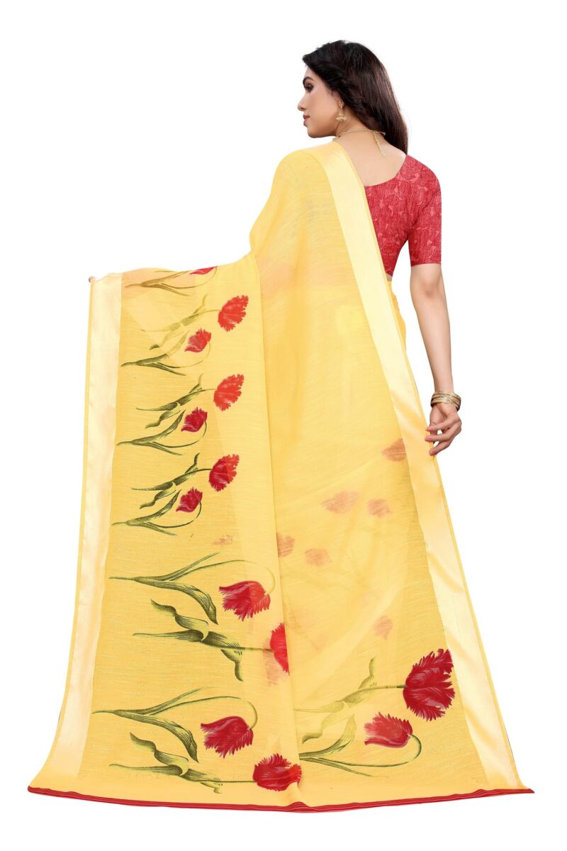 Priyashi Womens Printed Linen Saree with Blouse Piece(VANI Yellow_Free Size) 1 - Image 4