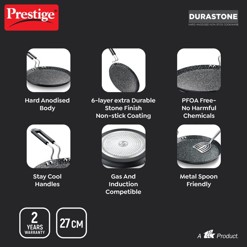 Prestige Durastone Hard Anodised 6 Layer Non-Stick Omni Tawa, 27 cm (Black) - Image 4