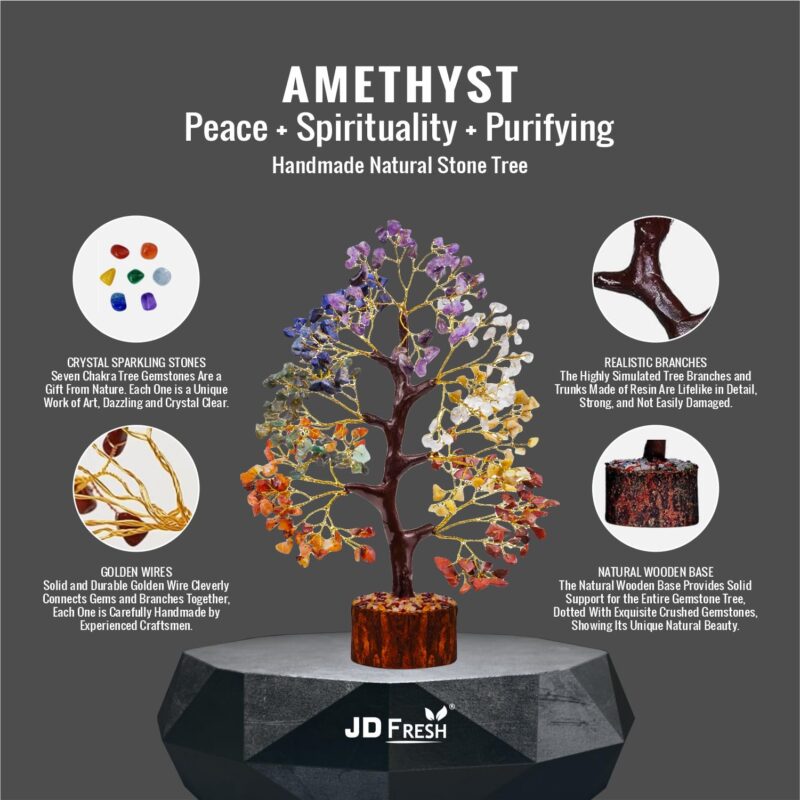 JD FRESH 300 Beads Crystal Tree/7 Chakra Crystal Tree/Showpiece Good Luck and Positive Energy/Showpiece for Living Room/Natural Healing Gemstones Money Tree/Lucky Tree for Good Luck (Multicolor) - Image 6