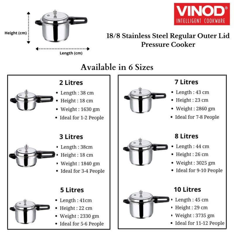 Vinod Cookware Induction Friendly Sandwich Bottom Pressure Cooker with Lid, 3-Pieces, 3 Liters, 3-Pieces, Silver - Image 2