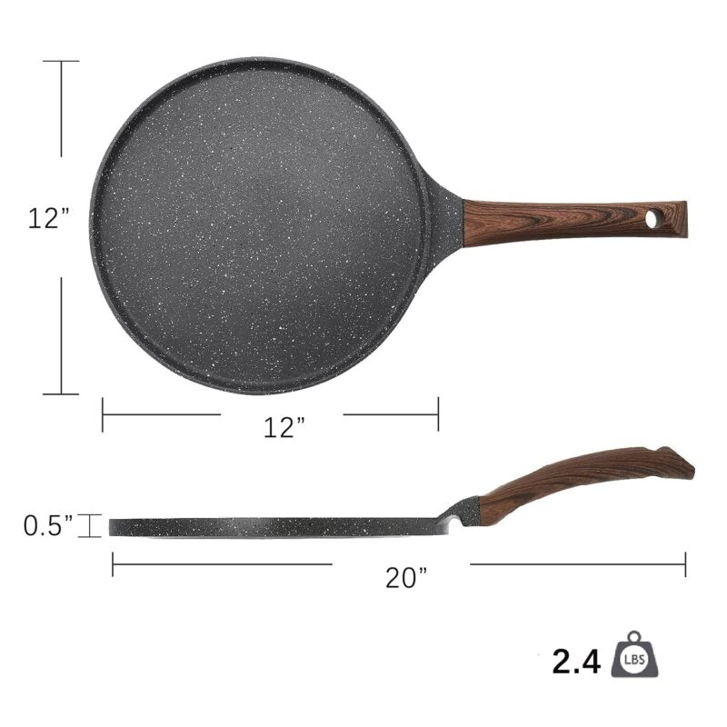 SENSARTE Nonstick Crepe Pan, Swiss Granite Coating Dosa Pan Pancake Flat Skillet Tawa Griddle 12-Inch with Stay-Cool Handle, Induction Compatible, PFOA Free - Image 7