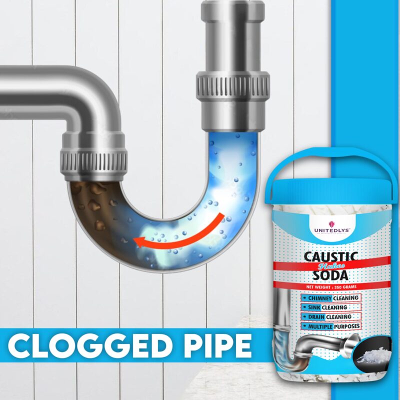 Unitedlys® Caustic Soda Drainage Block Remover 350G | Fast-Acting, Non-Toxic & Odorless Drain Cleaner Powder | Caustic Soda for Drain Cleaning | Sink Cleaner, Drain Pipe Cleaner & Drainage Cleaner - Image 7