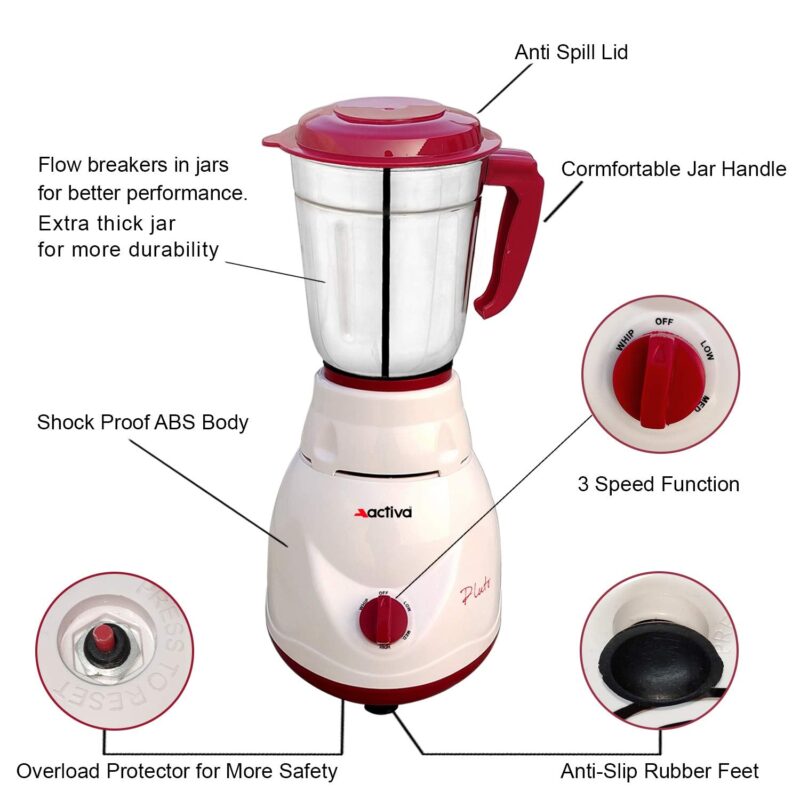 ACTIVA Pluto Pro Mixer Grinder 500W | 3 Jars | comes with 2 Year Warranty - Image 8