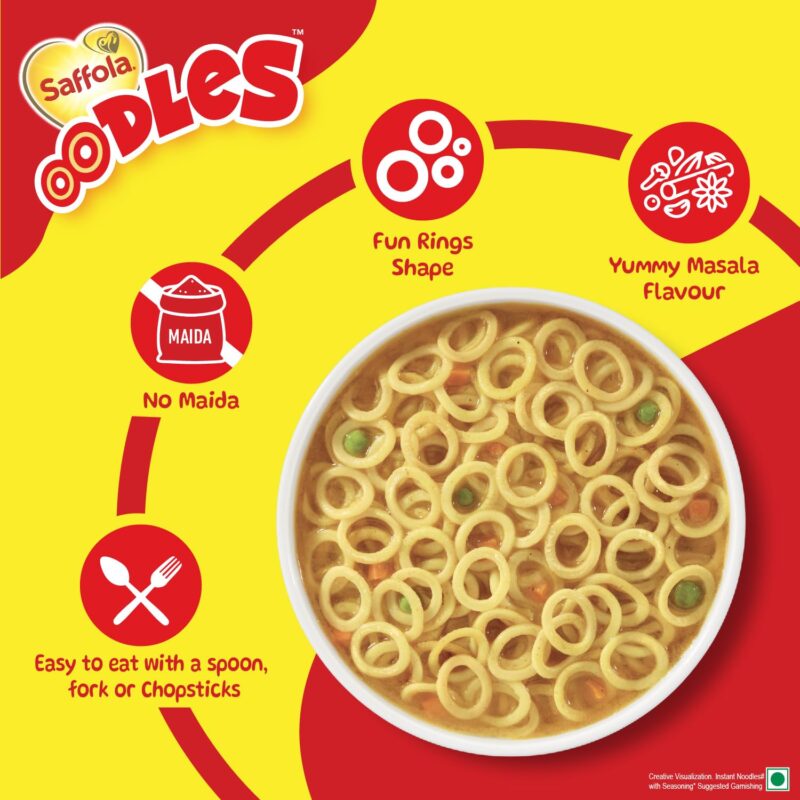 Saffola Oodles Yummy Masala Pack of 14 (14x53g) 742gm, Instant Noodles, Ring Noodles, No Maida, Goodness of Millet & Oats - Image 5