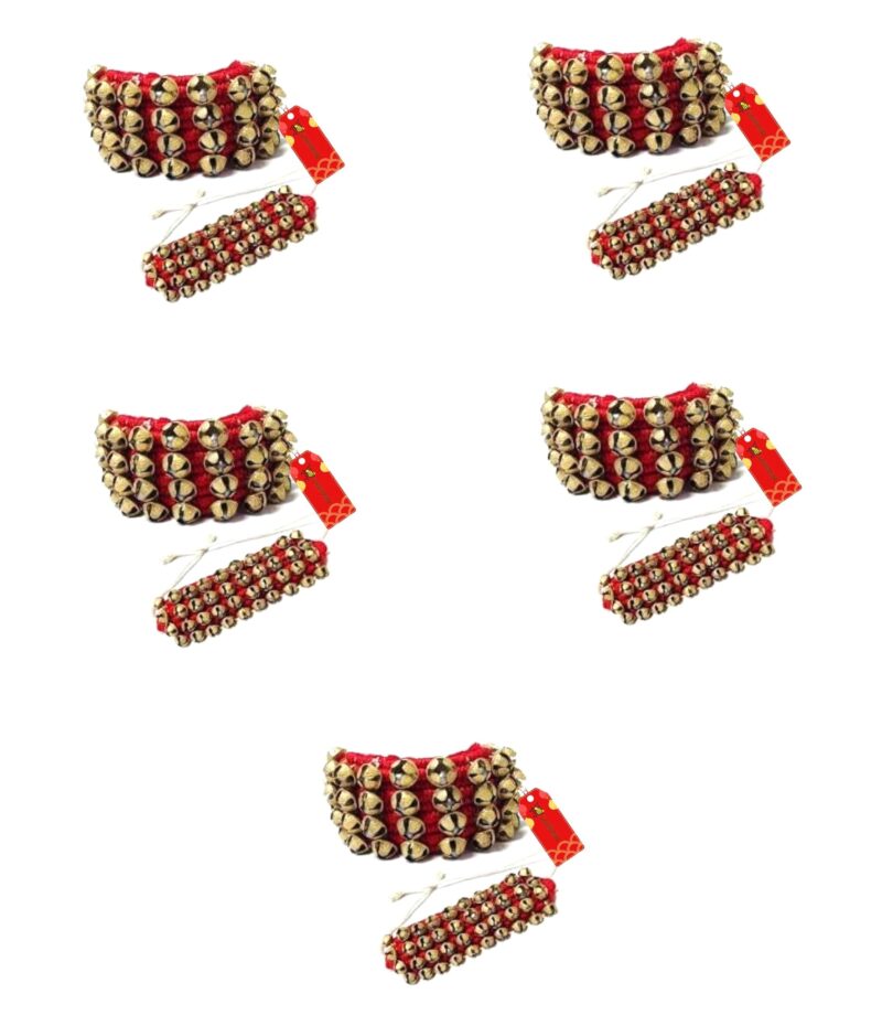 UAPAN Brass Ghungroo Anklets Bells (4 Line Pad, Red, 5 Pair) - Image 2