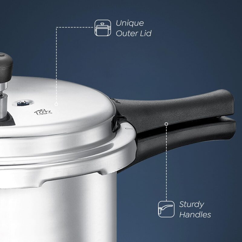 Prestige 2L+3L+5 Litres Popular Max Outer Lid Aluminium Combo Pressure Cooker with 2 Lids |Pressure Indicator | Gas & Induction Compatible |Metallic Safety Plug| Gasket-Release System - Image 2